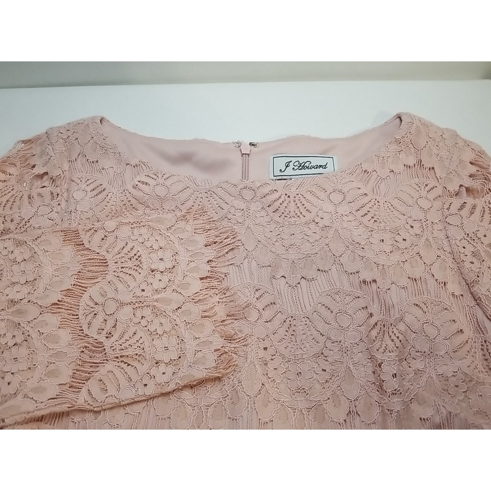 J Howard Womens 3/4 Sleeve Peach Lace Cocktail Dress Size 10 Zip